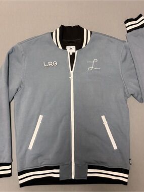 LRG Light Blue Bomber Jacket with Black & White Trim